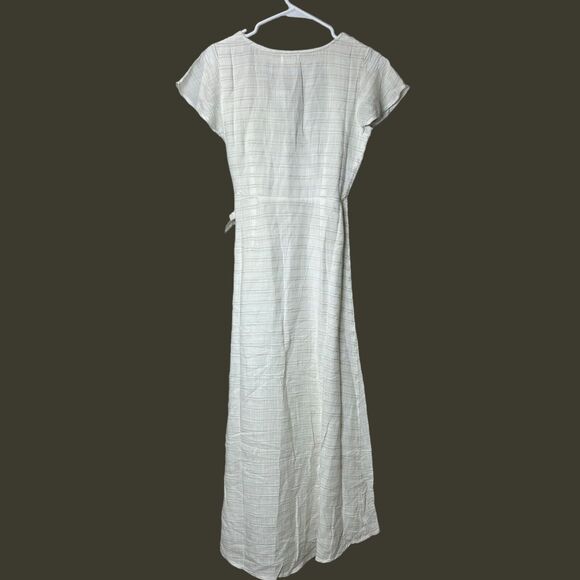 L*space Emilie V-Neck Side Knot Tie Wrap Dress White Tan Stripes Women Small NWT - Picture 3 of 8